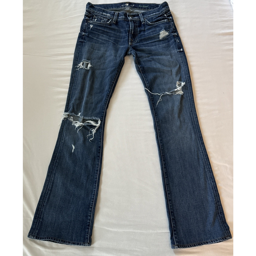 7 For All Mankind Kimmie Bootcut Jeans 27 Distressed Destroyed Ripped USA Cotton